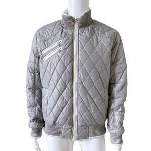 D-LUX Gray Quilted Bomber Jacket Mens Medium Zip Front Ribbed Trim